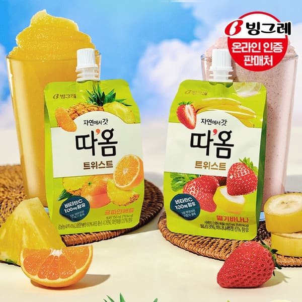 빙그레 따옴 트위스트 딸기바나나/귤파인애플 2종 24개 세트(카카오,토스) (24,990원/무료)