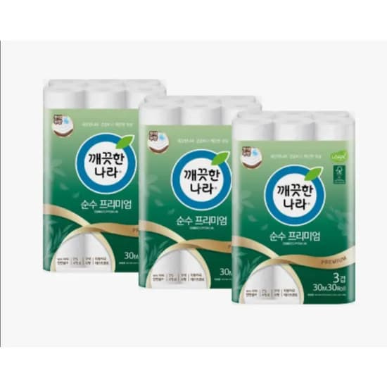 깨끗한나라 순수프리미엄 30m 3겹 30롤 3팩 (36,900원/무배)