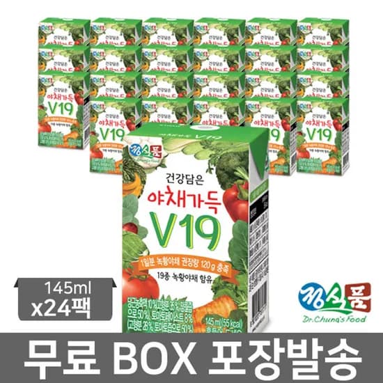 정식품 건강담은 야채가득 V19/145ml x24팩/야채즙 100% (9,250원/무료)