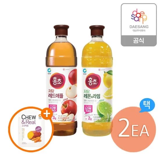 저당 홍초 1.5L 레드애플/레몬라임 2종 골라담기+고구마츄 60g 증정 (12,930원/무료)