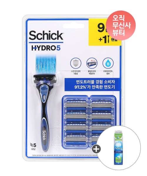 쉬크 하이드로5 오리지널 면도기+날9입+ 증정 스킨디펜스 쉐이브젤199g(17,930원/무배)