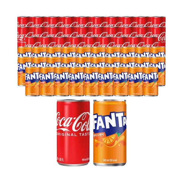 코카콜라 190ml, 30개 + 환타 오렌지 190ml, 30개 (22,540원/무료)
