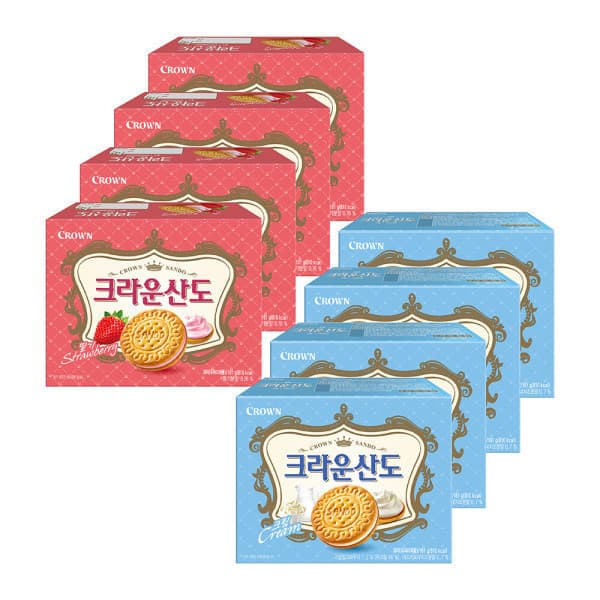 크라운산도 크림 161g 4팩+딸기 161g 4팩 (유클10,940원/무배)3