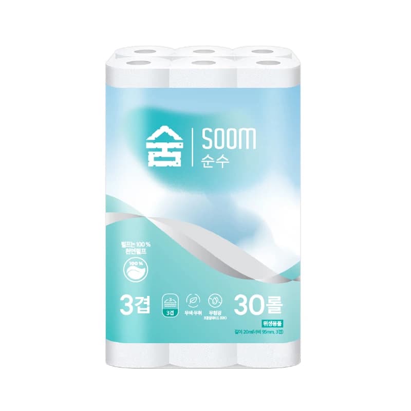 천연펄프 숨 순수 3겹 20m 30롤 화장지 무형광 (6,884원,무료)