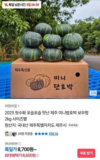 제주 미니밤호박 보우짱 2kg