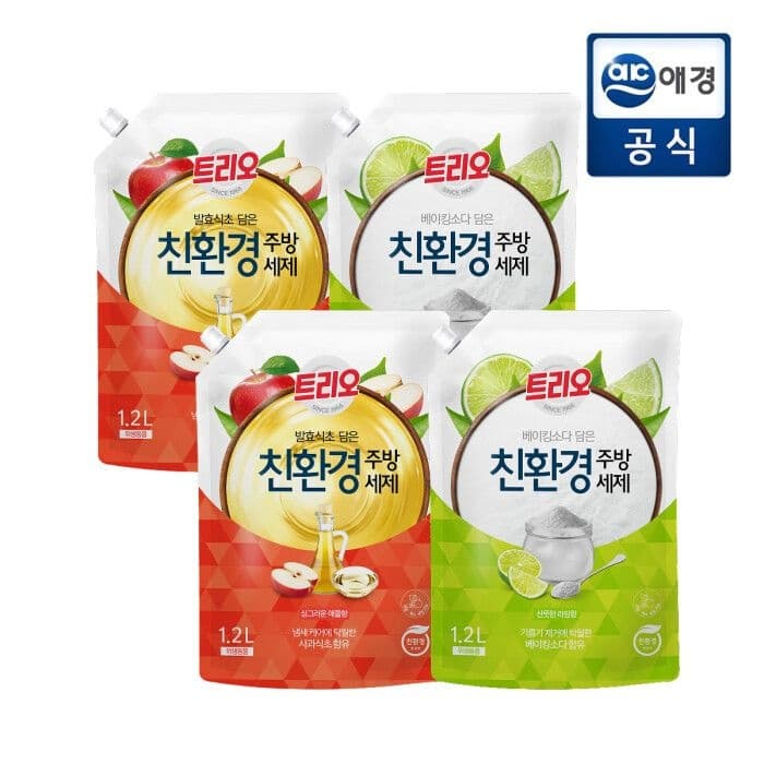 트리오 발효식초 베이킹소다 주방세제 애플 라임 1.2L 4개