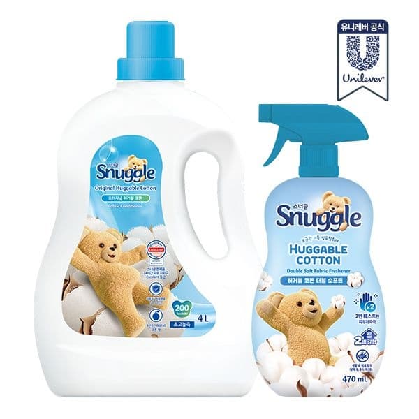 스너글 허거블 코튼/허거블 선샤인 섬유유연제 4L 리뉴얼 탈취제 470ml SET