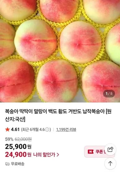 딱딱이 복숭아 4kg 9~15과