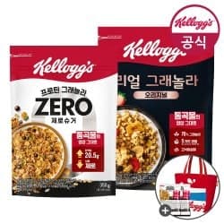 시리얼 프로틴 그래놀라 제로슈거 350g 리얼 그래놀라 400g 쇼퍼백 제로슈거 40g 2개