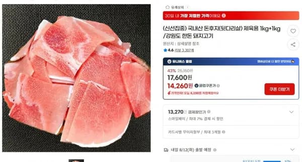국내산 돈후지 제육용 2kg