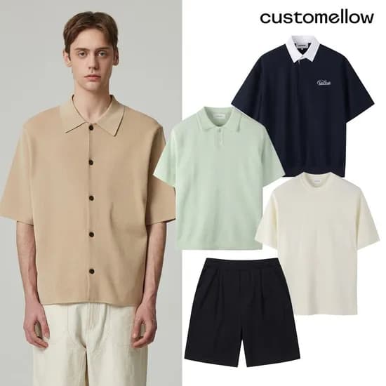 커스텀멜로우 새드스마일 stitch open collar shirt