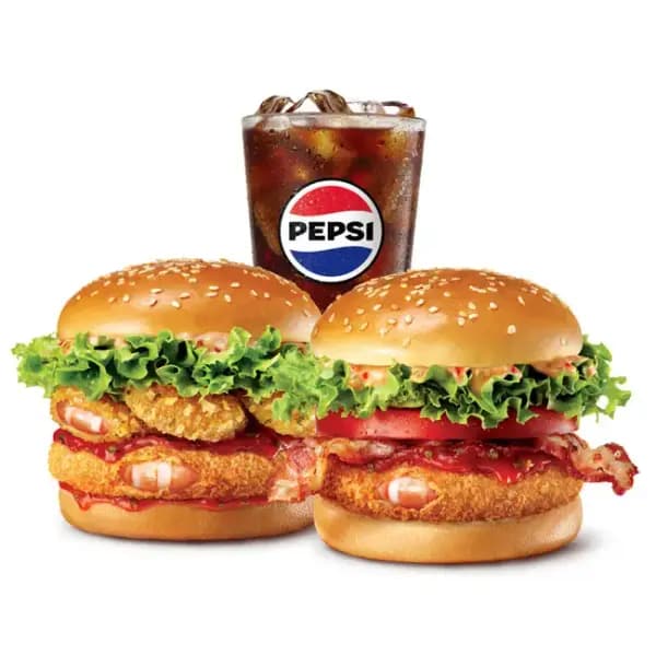 롯데리아 청양 바삭 통새우버거 청양 칠리 새우베이컨버거 콜라 R 2개