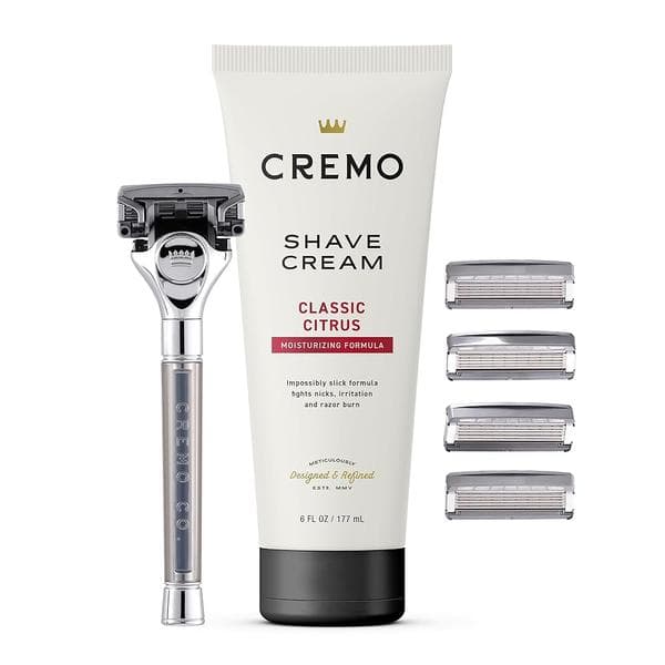 Cremo 남성용 오리지널 면도 선물 세트 면도 크림 면도기 면도날 리필 4개 포함