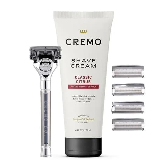 Cremo 남성용 오리지널 면도 선물 세트 면도 크림 면도기 면도날 리필 4개 포함