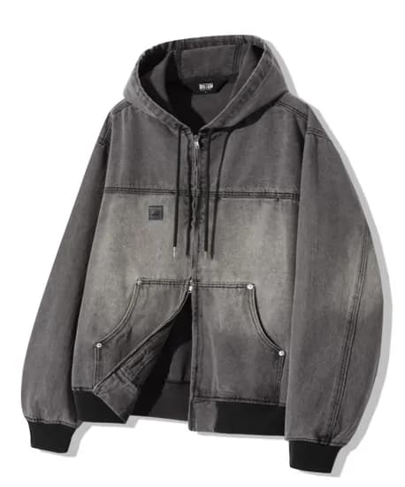 빈티지 워싱 데님 워크 후드 집업 라이트 그레이