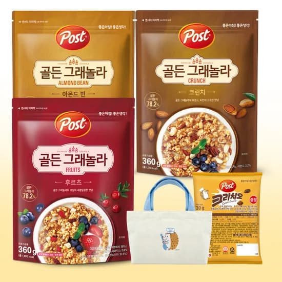 골든 그래놀라 360g 3개 에코백 시리얼 30g