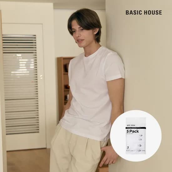 베이직하우스 순면 30수 라운드 반팔티셔츠 5팩