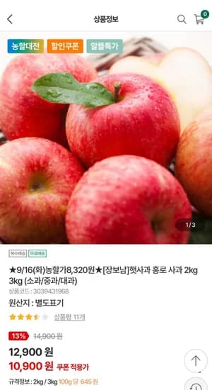 햇사과 홍로 사과 소과 2kg 3과~14과