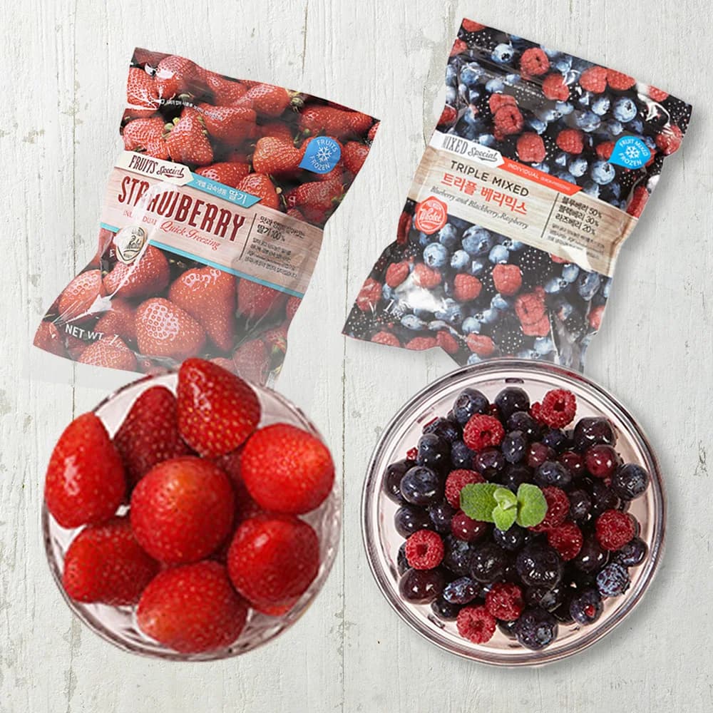 애슐리 냉동과일 딸기 1kg+트리플베리믹스 1kg (11,324원/무료)
