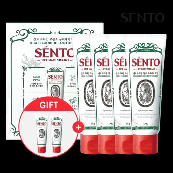 센.토 프라임 고불소 구취케어 치약 아쿠아민트향 10g 4개 + 구취케어 2개