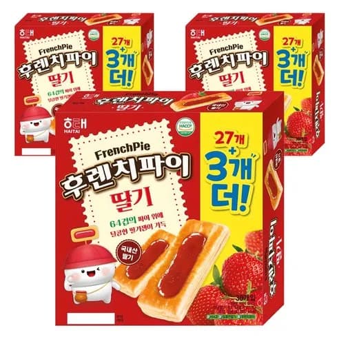 해태제과 후렌치파이 딸기 384g 3박스