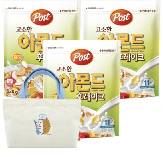 포스트 아몬드 후레이크 시리얼 620g 3개 크리치오 미니 에코백