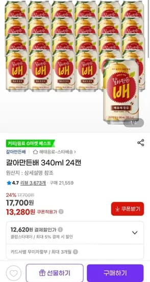갈아만든배 340ml 24캔