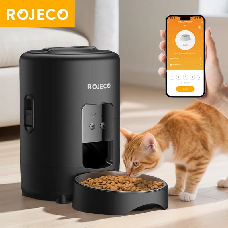 ROJECO 자동 애완동물 급식기 2L 스마트 고양이 사료 디스펜서 와이파이 앱 원격 제어 자동 강아지 급식기 고양이 애완동물 용품