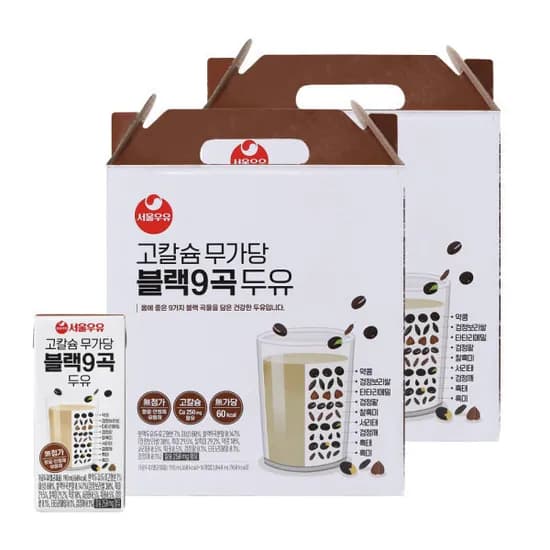 서울우유 고칼슘 무가당 블랙9곡 두유 190ml 32팩 서울우유 고칼슘 무가당 블랙9곡 두유 190ml 32팩
