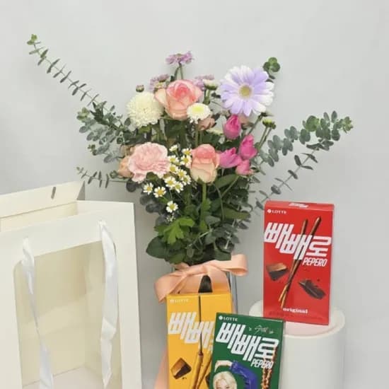 생화 한다발 빼빼로