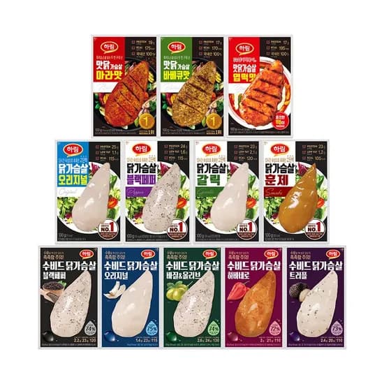 하림 수비드닭가슴살 블랙페퍼 맛닭 12종 100g 10개