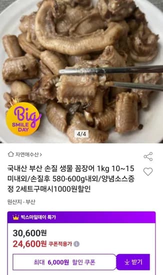 국내산 부산 손질 생물 꼼장어 kg