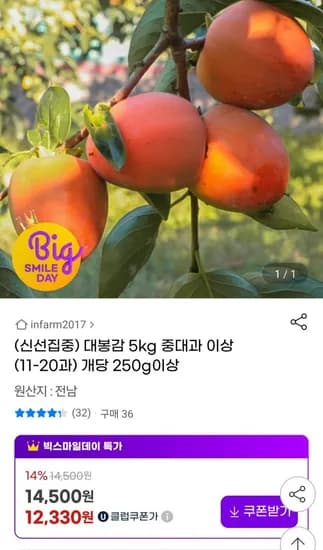 대봉감 5KG 중대과