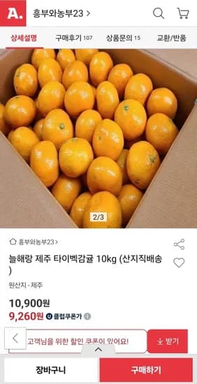 제주 타이벡 감귤 중대과 10kg