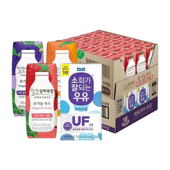 소화가잘되는우유 미니 120ml 24팩 상하유기농주스 3종 24팩