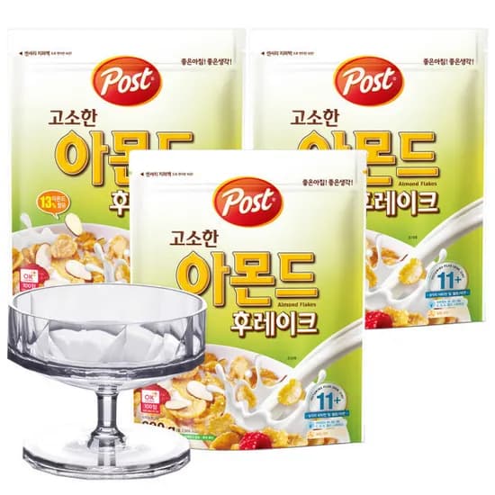 포스트 아몬드 후레이크 시리얼 620g 3개 + 디저트 고블렛
