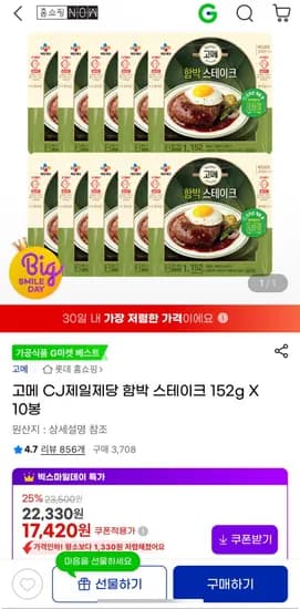 CJ 고메 함박스테이크 10개