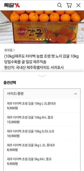 제주도 타이벡 조생 노지 감귤 소과 10kg