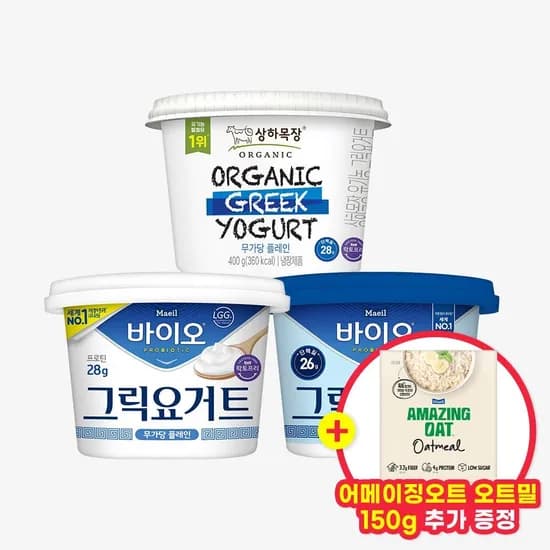 매일 바이오 상하목장 그릭요거트 무가당 플레인 3종 400g 3개