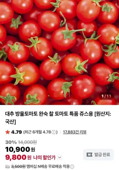 대추 방울토마토 1kg 완숙토마토