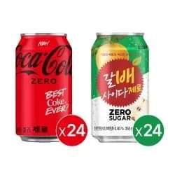 코카콜라 제로 355ml 24개, 갈배사이다 제로 355ml 24개