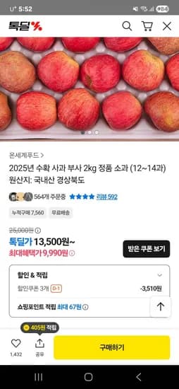 2025년 수확 정품 국내산 사과 2kg