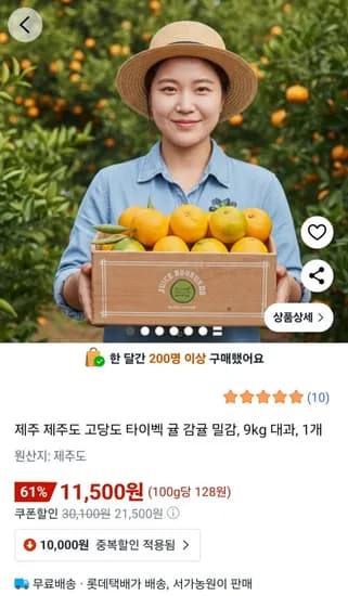 제주 고당도 타이벡 감귤 9kg 대과