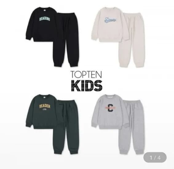 탑텐키즈 플리스 레터링 맨투맨/바지