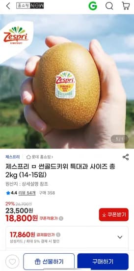 제스프리 골드키위 특대과 총 2kg 14-15입