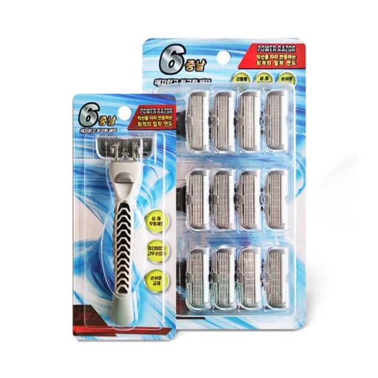 파워레이저 6중날 면도기 본품 교체용 면도날 12개