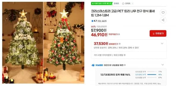 크리스마스트리 고급 PET 트리 나무 전구 장식 풀세트 1.2M-1.8M 1개