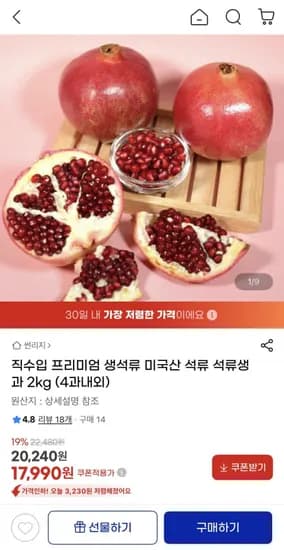 미국산 석류생과 2kg