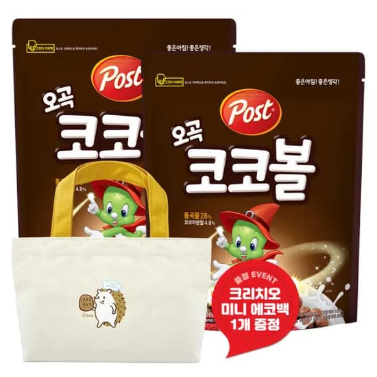 포스트 오곡코코볼 시리얼 1kg 2개 크리치오 미니 에코백