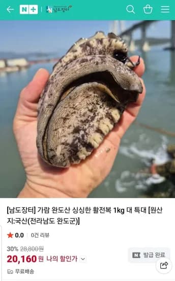 완도산 활전복 8-9미 20kg